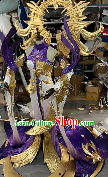 Top Traditional Empress Wu Zetian Clothing Cosplay Queen Purple Trailing Dress Game Character Honor of Kings Swordswoman Garment Costume
