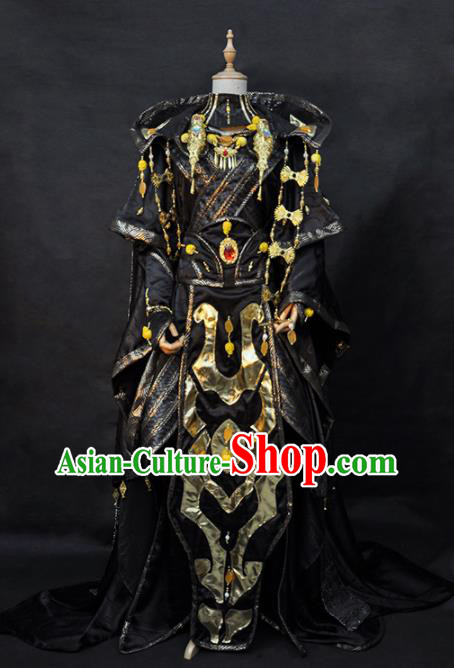 Chinese Puppet Show Royal Prince Garment Costumes Ancient Swordsman Black Uniforms Traditional Cosplay King Clothing