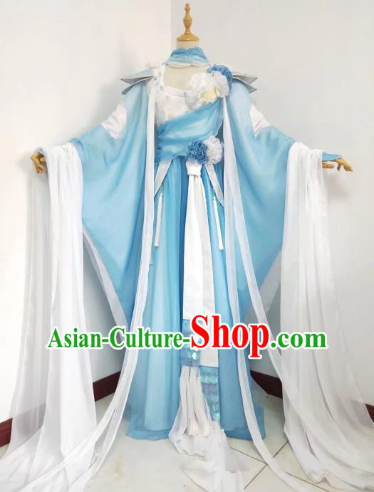China Cosplay Princess Blue Dress Outfits Traditional Puppet Show Jin Yanxia Garment Costumes Ancient Imperial Concubine Clothing