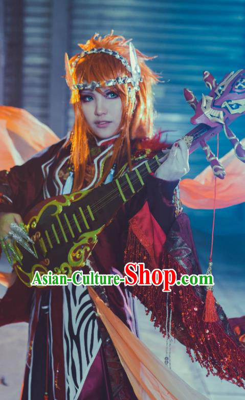 Chinese Ancient Swordsman Wine Red Uniforms Traditional Cosplay General Clothing Puppet Show King Lang Wuyao Garment Costumes