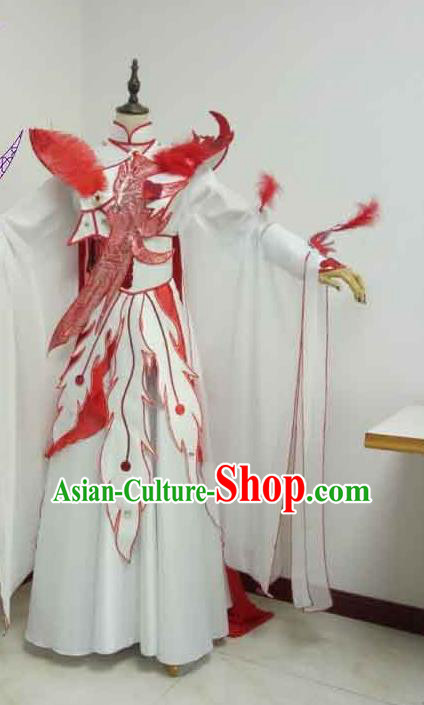 China Ancient Goddess Clothing Cosplay Bird Fairy Red Feather Dress Outfits Traditional Puppet Show Princess Garment Costumes