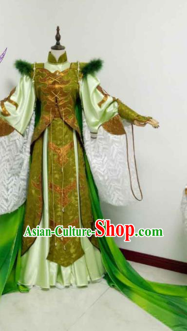 China Cosplay Water Goddess Green Dress Outfits Traditional Puppet Show Swordswoman Garment Costumes Ancient Imperial Concubine Clothing