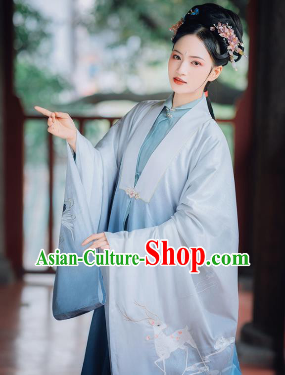 China Traditional Imperial Mistress Historical Clothing Ancient Royal Countess Blue Hanfu Dress Attire Ming Dynasty Young Woman Garment Costumes