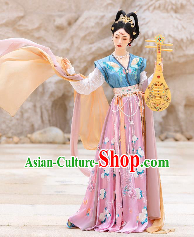 China Tang Dynasty Palace Beauty Garment Costumes Traditional Court Dance Historical Clothing Ancient Butterfly Fairy Hanfu Dress Apparels