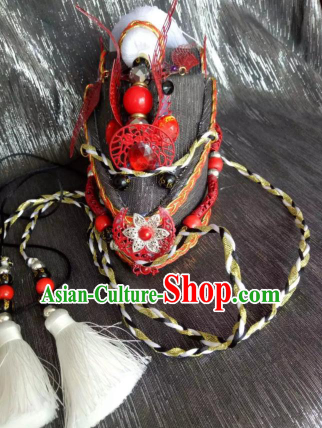 Handmade China Ancient Chivalrous Knight Hair Accessories Cosplay Swordsman Hair Crown Traditional Puppet Show King Headdress