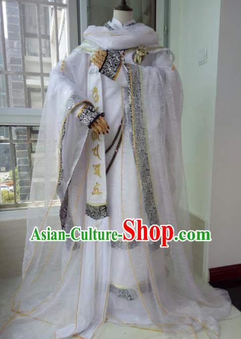 Chinese Traditional Cosplay Warrior Monk Clothing Puppet Show Swordsman Garment Costumes Ancient Taoist Priest White Uniforms