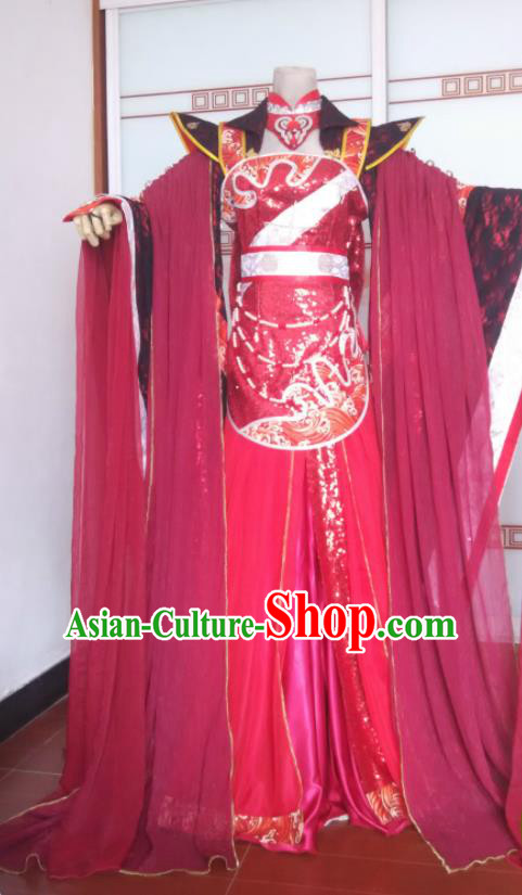 China Ancient Court Beauty Clothing Cosplay Goddess Red Dress Outfits Traditional Puppet Show Queen Garment Costumes