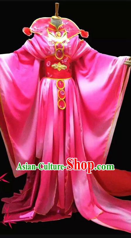 China Cosplay Queen Rosy Dress Outfits Traditional Puppet Show Empress Garment Costumes Ancient Swordswoman Clothing