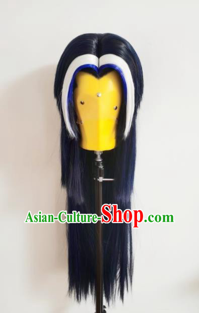 Handmade China Ancient Young Hero Hairpieces Cosplay Swordsman Black Wigs and Hair Crown Traditional Puppet Show Knight Jian Wuji Headdress