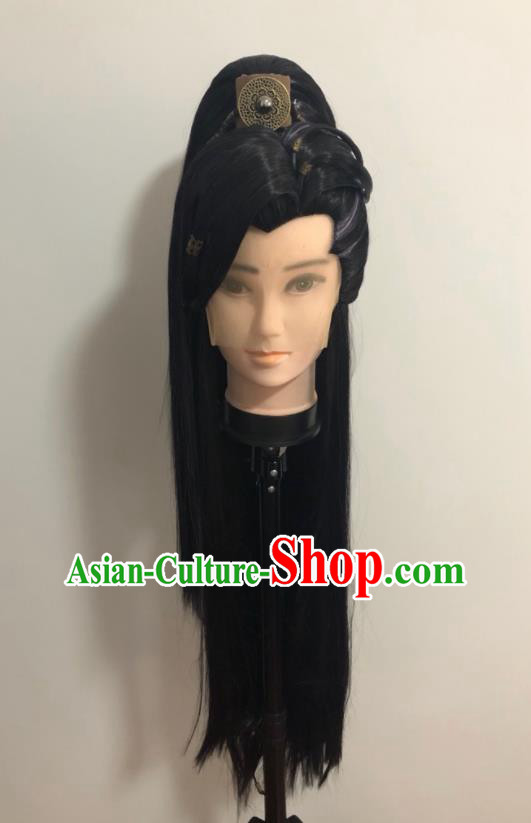 Handmade China Traditional Puppet Show Chivalrous Man Hairpieces Ancient Swordsman Headdress Cosplay Young Knight Wigs and Hair Crown