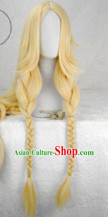Chinese Ancient Palace Princess Golden Wigs Headwear Traditional Female Swordsman Hairpieces Cosplay Fairy Hair Accessories