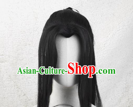 Handmade China Ancient Swordsman Headdress Cosplay Young Knight Black Wigs Traditional Qin Dynasty Chivalrous Male Hairpieces