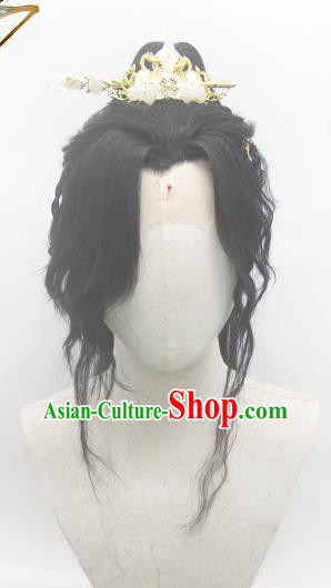 Handmade China Cosplay Young Knight Wigs Traditional Heaven Official Blessing Mo Ran Hairpieces Ancient Swordsman Curly Headdress