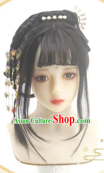 Chinese Cosplay Young Lady Hair Accessories Ancient Princess Bangs Wigs Headwear Traditional Ming Dynasty Hairpieces