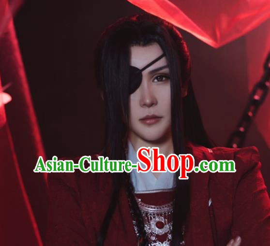 Handmade China Traditional Heaven Official Blessing Xie Lian Hairpieces Ancient Hanfu Taoist Priest Headdress Cosplay Swordsman Black Wigs