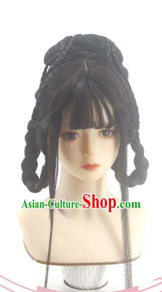 Chinese Cosplay Young Lady Hair Accessories Ancient Princess Braids Wigs Headwear Traditional Tang Dynasty Hanfu Hairpieces