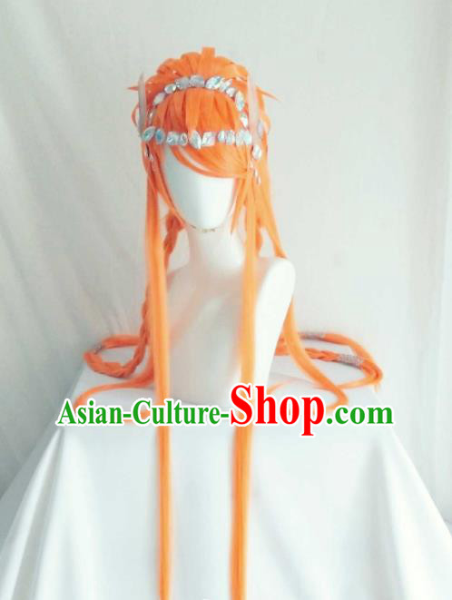 Chinese Ancient Empress Orange Wigs Headwear Traditional Thunderbolt Fantasy Queen Lang Wuyao Hairpieces Cosplay Goddess Hair Accessories