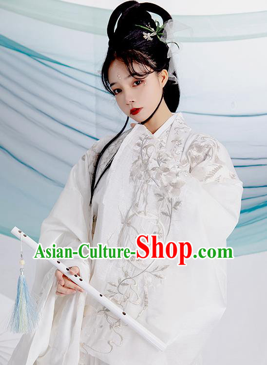 China Traditional Court Woman White Hanfu Dress Apparels Ancient Imperial Consort Garment Costumes Jin Dynasty Historical Clothing Complete Set