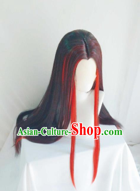 Handmade China Ancient Royal Prince Headdress Cosplay Childe Red Wigs Traditional Puppet Show Swordsman Hairpieces