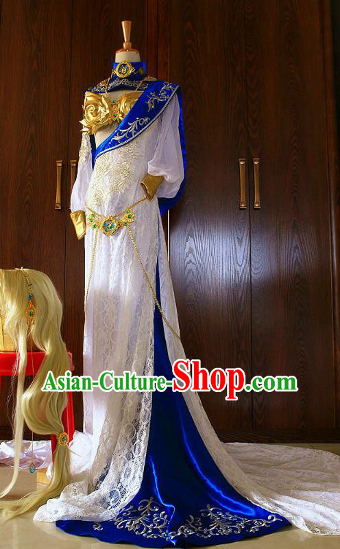 Top Chinese Ancient Swordswoman Clothing Traditional Online Game Heroine Lace Dress Apparels Cosplay Princess Su Mansha Garment Costumes