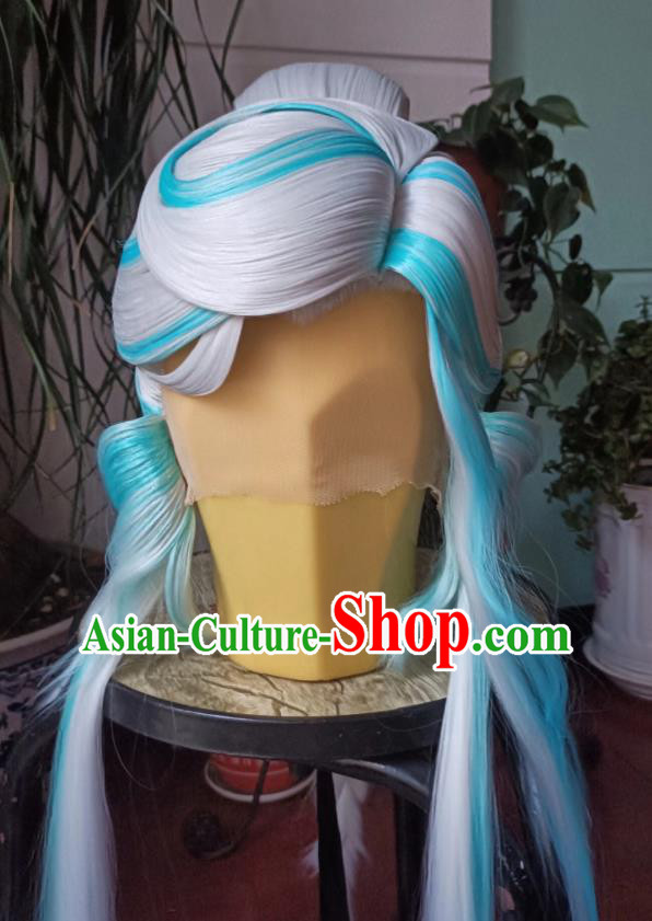 Handmade China Ancient Chivalrous Knight Headdress Cosplay Swordsman Wigs Traditional Puppet Show Young Hero Yu Xingyi Hairpieces