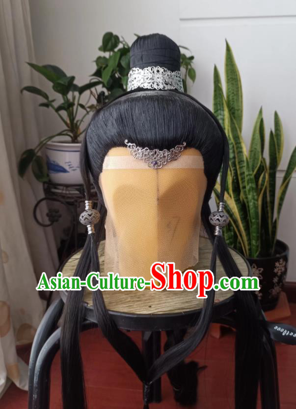 Chinese Ancient Royal Duke Periwig Hair Accessories Puppet Show Young Hero Headdress Traditional Handmade Cosplay Noble Childe Wigs Hairpieces