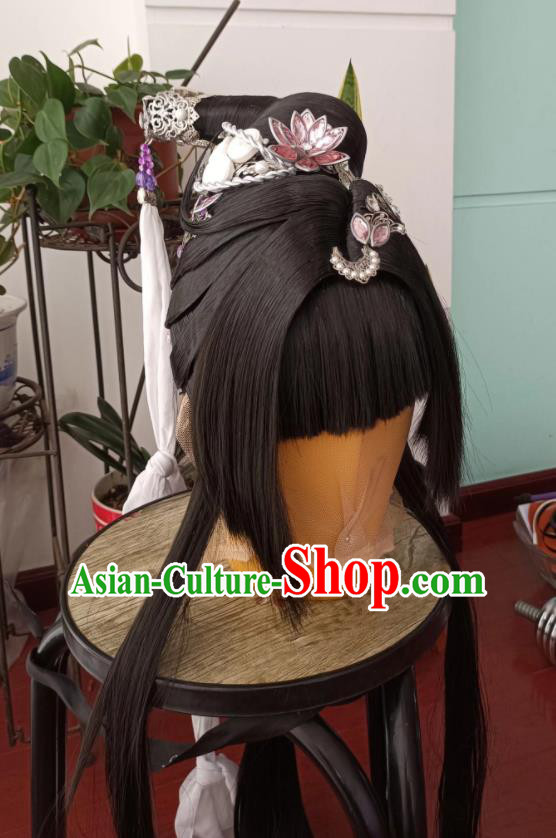 China Cosplay Fairy Princess Hairpieces Ancient Swordswoman Wigs Traditional Puppet Show Young Beauty Hair Accessories