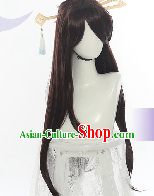 Chinese Ancient Swordsman Periwig Hair Accessories Handmade Cosplay Dragon King Headdress Traditional Chivalrous Male Brown Wigs Hairpieces