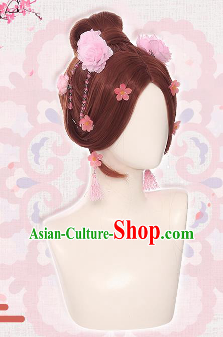 Handmade Cosplay Fairy Hairpieces Tang Dynasty Palace Lady Wigs Traditional Game Princess Hair Accessories