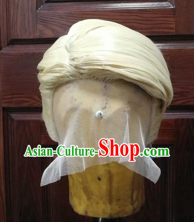 Chinese Ancient Young Hero Periwig Hair Accessories Handmade Cosplay Swordsman Headdress Traditional Puppet Show Golden Wigs Hairpieces