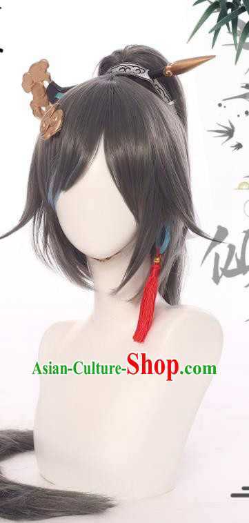 Handmade Cosplay Female Knight Hairpieces Ancient Swordswoman Wigs Traditional Game Young Lady Hair Accessories