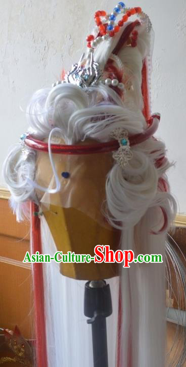 Chinese Ancient Young Hero Periwig Hair Accessories Handmade Cosplay Swordsman Headdress Traditional Puppet Show King White Wigs Hairpieces
