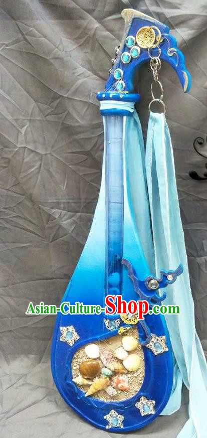 Custom Chinese Cosplay Performance Blue Shell Lute Puppet Show Pipa Props Handmade Swordsman Accessories