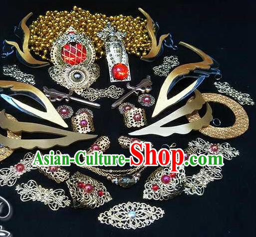 Chinese Ancient Prince Hair Accessories Handmade Cosplay Swordsman Headpieces Traditional Puppet Show Warrior Hairdo Crown Full Set