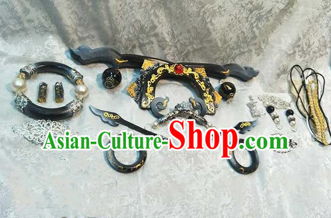 Chinese Ancient Royal King Hair Accessories Handmade Cosplay Swordsman Headpieces Traditional Puppet Show Emperor Jun Fengtian Hair Crown