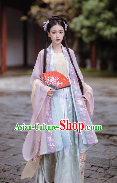 China Song Dynasty Female Hanfu Dress Apparels Traditional Young Lady Historical Clothing Ancient Royal Princess Garment Costumes Full Set