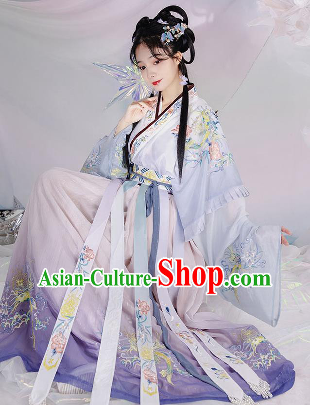 China Ancient Palace Beauty Garment Costumes Jin Dynasty Princess Purple Hanfu Dress Traditional Historical Clothing