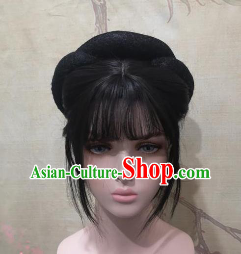 China Cosplay Court Woman Bangs Wigs Headwear Ancient Princess Hairpieces Traditional Ming Dynasty Palace Lady Hair Accessories