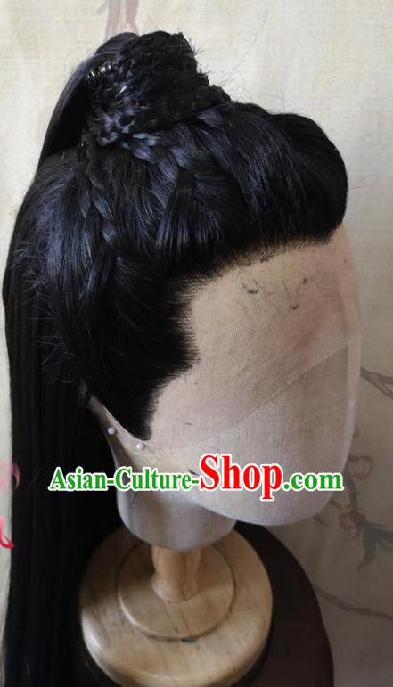 Chinese Ancient Young Knight Hair Accessories Cosplay Swordsman Jin Guangyao Hairpieces Traditional Hanfu Handmade Front Lace Wigs Headdress