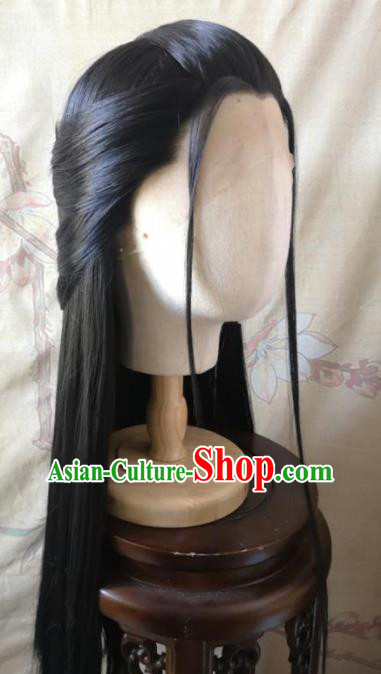 Chinese Ancient Prince Hair Accessories Cosplay Swordsman Hairpieces Traditional Hanfu Handmade Front Lace Wigs Headdress