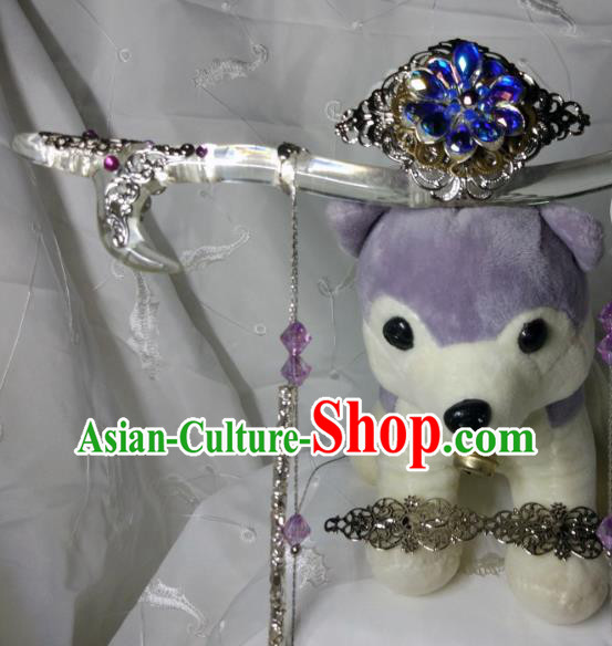 Chinese Cosplay Swordsman Hairdo Crown and Hairpins Traditional Puppet Show Su Huanzhen Headdress Ancient Emperor Accessories