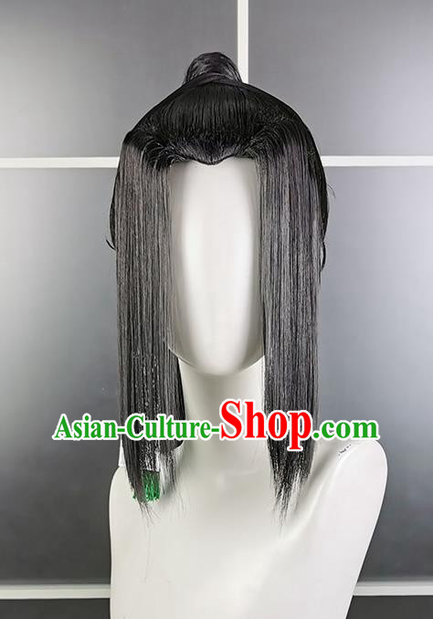 Chinese Traditional Handmade Black Front Lace Wigs Headdress Ancient Swordsman Hair Accessories Cosplay Chivalrous Male Hairpieces