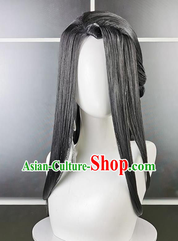 China Traditional Qin Dynasty Swordswoman Hair Accessories Cosplay Female Knight Black Wigs Headwear Ancient Young Lady Hairpieces
