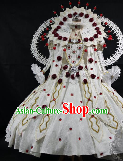 Top Halloween Fancy Ball Garment Costume Cartoon Magic Queen Clothing Cosplay Monarchess White Dress Clothing