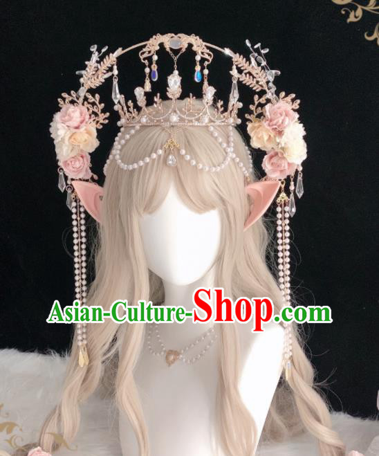 Handmade Cosplay Goddess Royal Crown Halloween Performance Hair Accessories Baroque Queen Flowers Chaplet Headdress