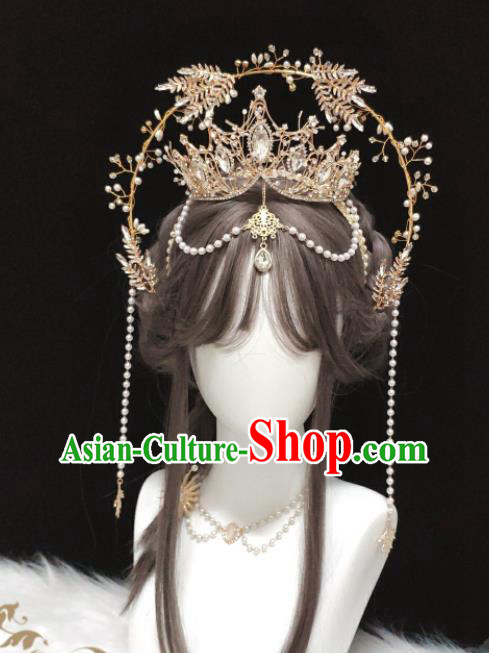 Handmade Halloween Performance Hair Accessories Baroque Queen Tiara and Aureole Headpieces Cosplay Goddess Royal Crown