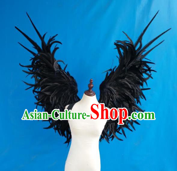 Top Opening Dance Deluxe Black Feather Wings Brazilian Parade Accessories Halloween Catwalks Back Decorations Cosplay Demon Angel Props