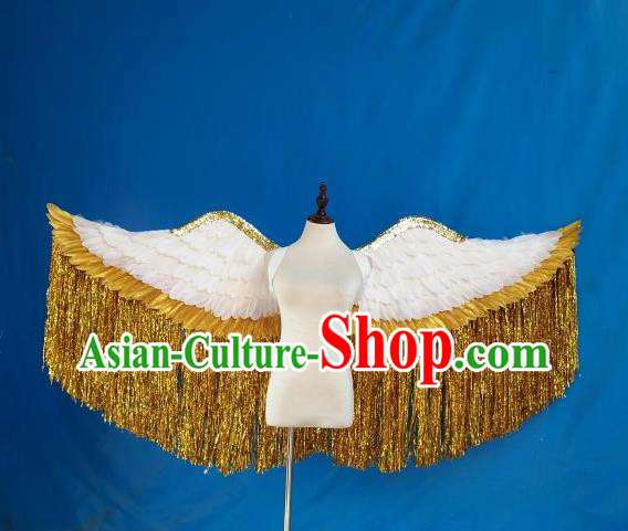 Top Brazilian Parade Catwalks Accessories Halloween Cosplay Back Decorations Miami Angel Golden Tassel Props Opening Dance White Feather Wings