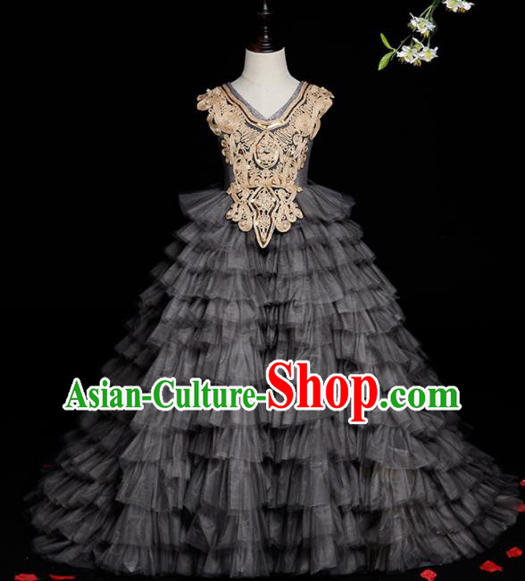 Custom Baroque Princess Black Veil Dress Baby Compere Garment Costumes Girl Stage Show Fashion Children Catwalks Clothing