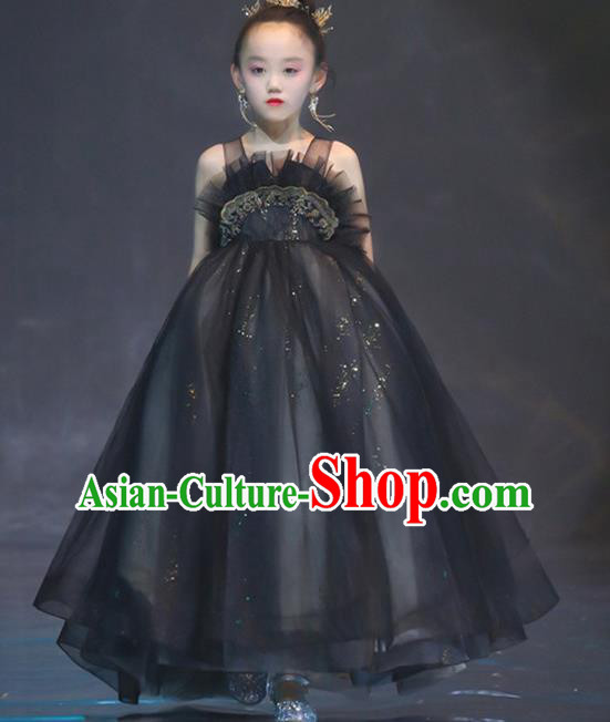 Custom Children Violin Performance Clothing Baroque Princess Black Veil Dress Baby Compere Garment Costumes Girl Stage Show Fashion